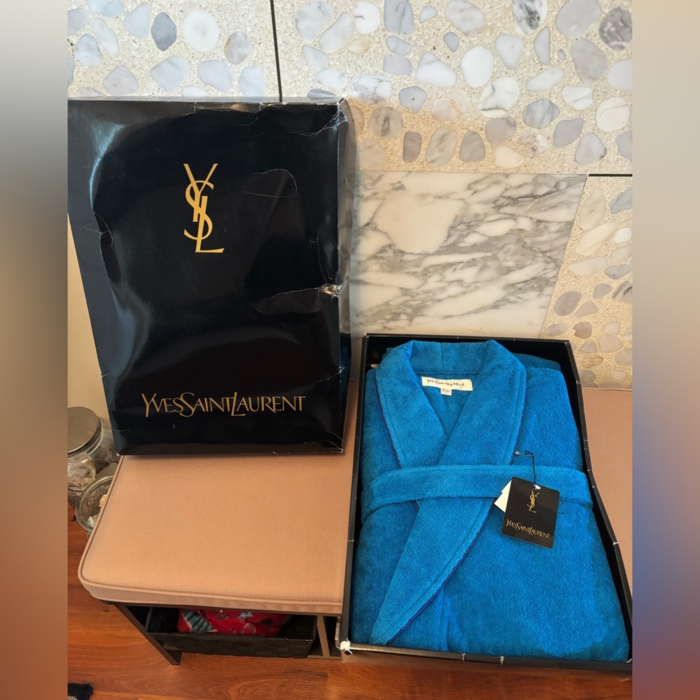 NWT YSL Bright Blue Terry Cloth Bathrobe with Box